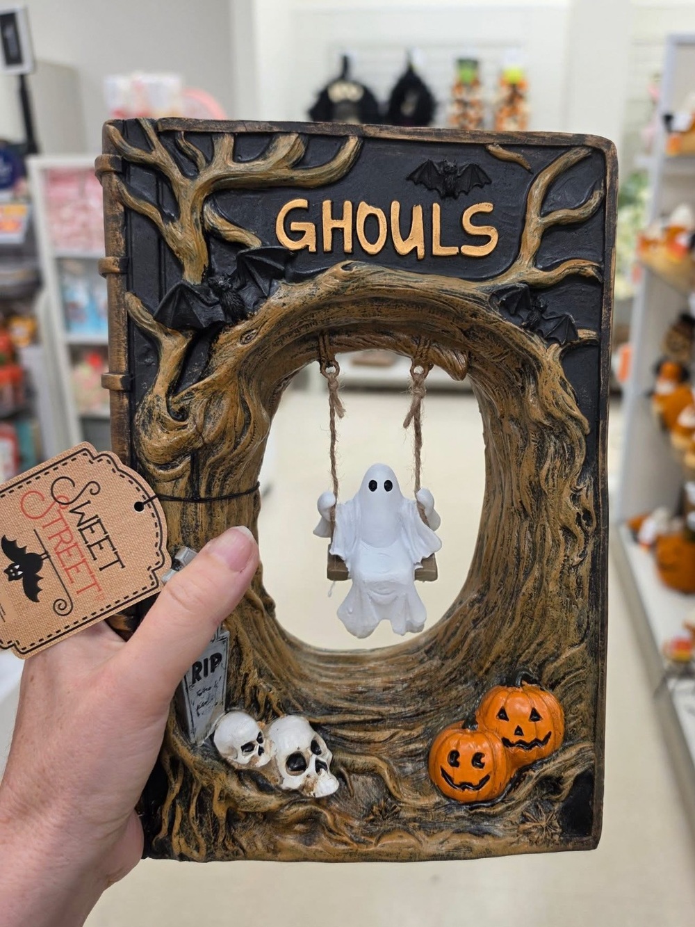 Ghouls Halloween Book Decor with Ghost on Swing - Brown & Black